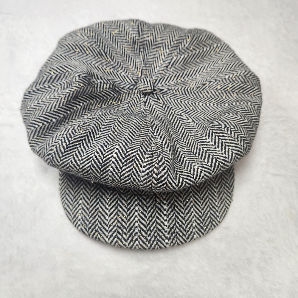 Calvin Klein Newsboy Cap Herringbone Gold Metallic Hat Wool Blend Pageboy Cabbie